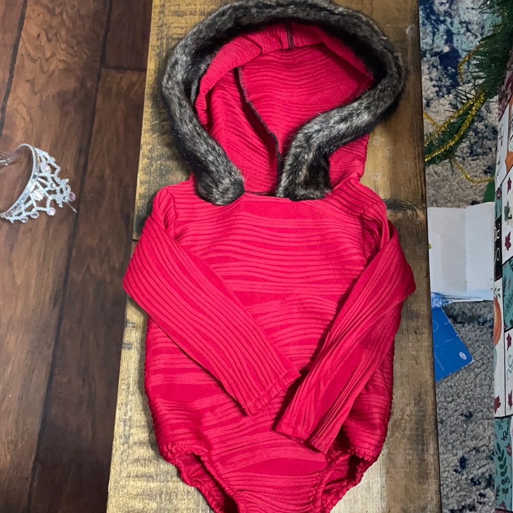 Deep red onsie fur hood custom small shop